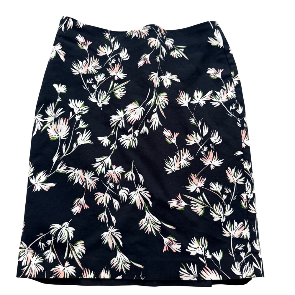 Ann Taylor Factory Pencil Skirt Womens 2 Black Floral Cotton Blend Lined